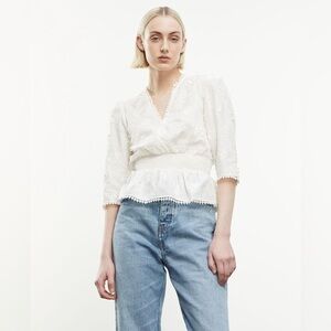 The Kooples Ecru Cotton Top with Smocks and Flowers